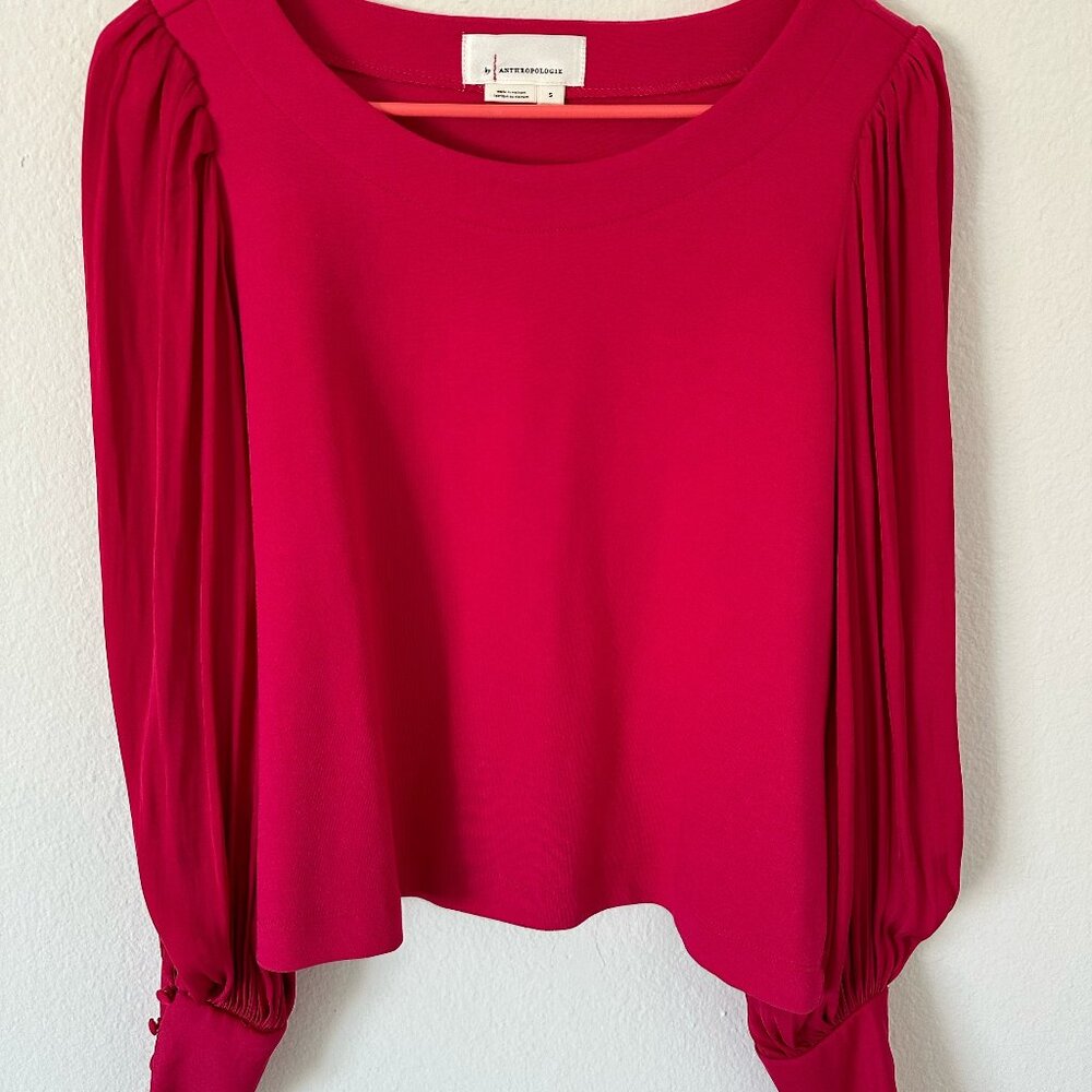 Maeve Anthropologie Red Puff Sleeve Blouse | Size S | Elegant Holiday Top